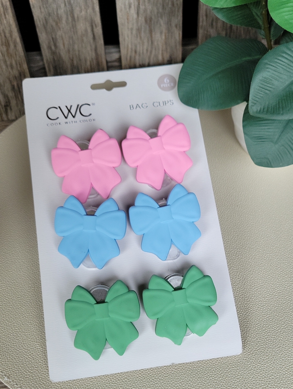 CWC Bow Bag Clips — Pink, Blue & Green (6-Pack)